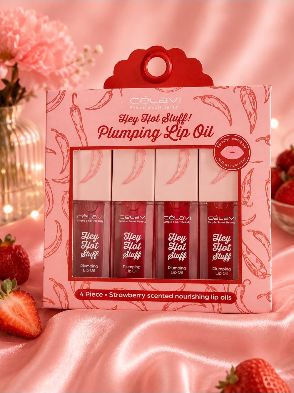 Célavi Simple Smart Beauty "Hey Hot Stuff!" Plumping Lip Oil 4-Piece Set
